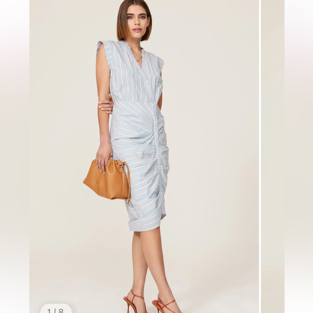Veronica Beard Light Blue and White Striped Midi Dress